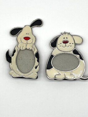 VTG Mini Dog Picture Frames Set of 2 Enamel Metal Easel Kitsch Cute 90s Decor
